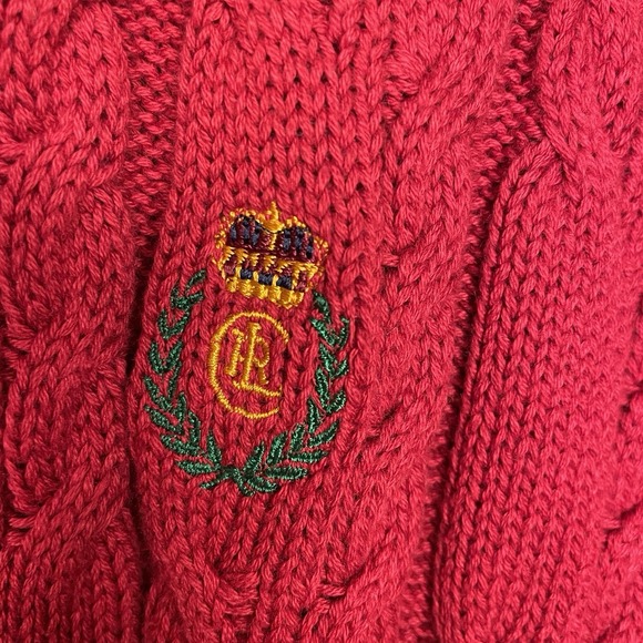 NWT Vintage Chaps Ralph Lauren Crew Neck Cable Knit Classic Red Sweater Mens XL - Picture 3 of 6
